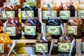 Jars of crepe jam at a food festival in Bucharest, Romania Ã¢â¬â 2019 Royalty Free Stock Photo